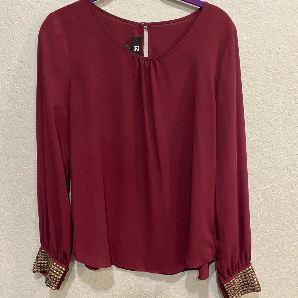 Iz byer Maroon Blouse with gold cuffs